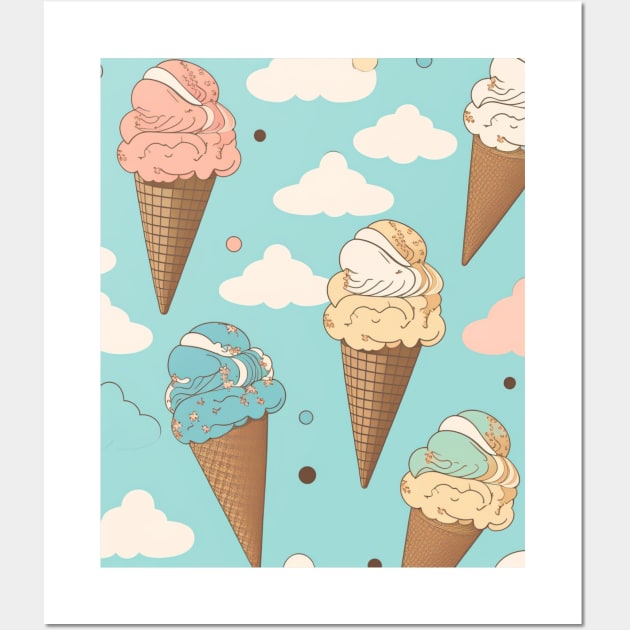 Ice Cream Pattern Illustration Design Birthday Gift ideas for Ice Cream Lovers Wall Art by Pezzolano